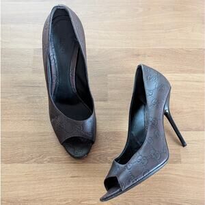 Gucci GG Guccissima Leather Peep Toe Pumps Womens IT 39/US 9 High Stiletto Heels